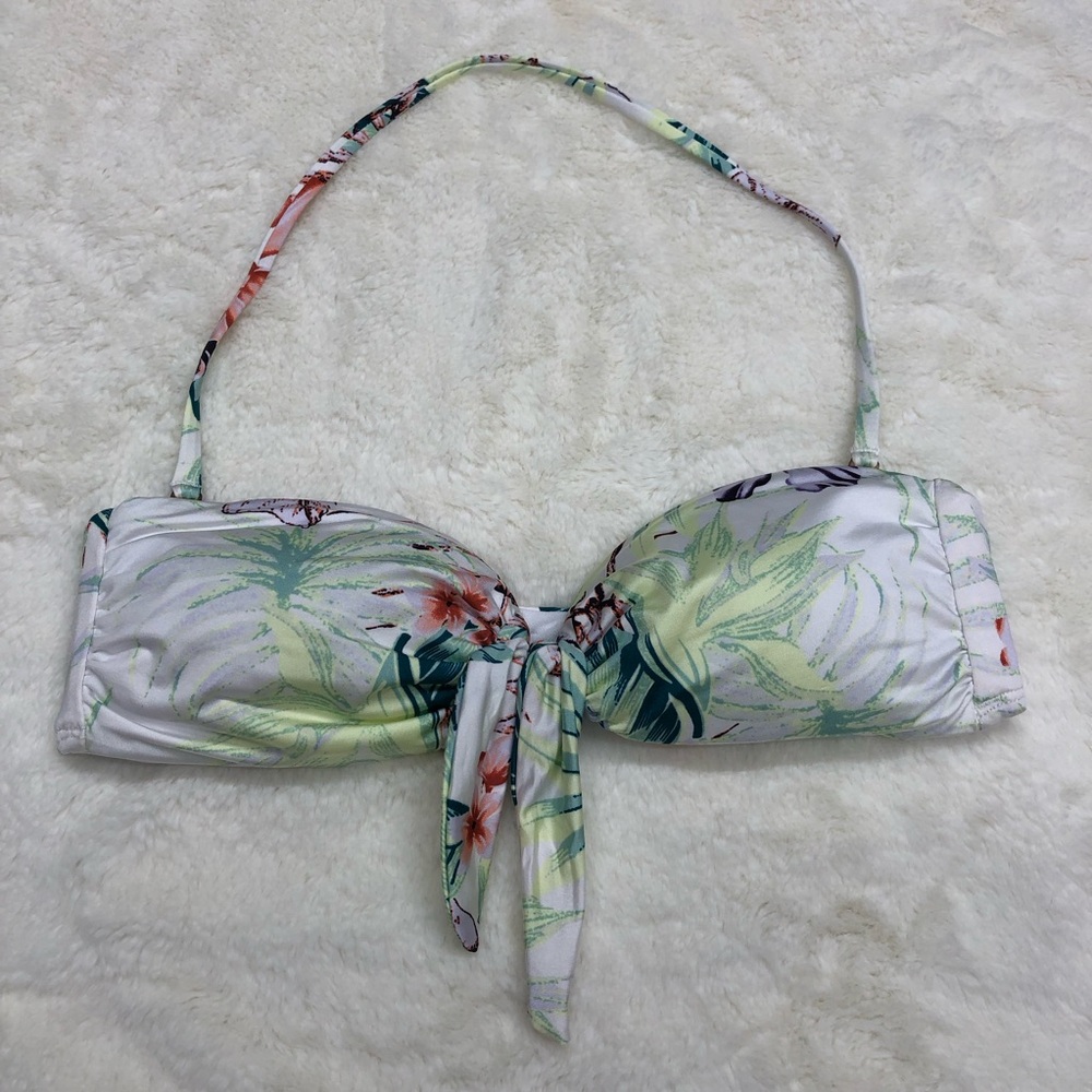 NEW bikini lab size small swim top floral tropical print tie front halter